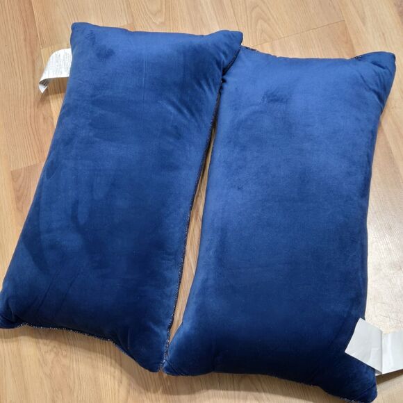 2 Uxion Textile Co Blue Textured Throw Pillows • 22 1/2" X 12" - Picture 4 of 6